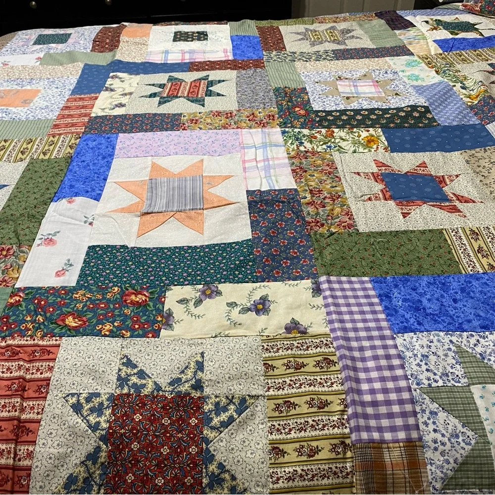Handmade Patchwork Star Quilt - Multicolor